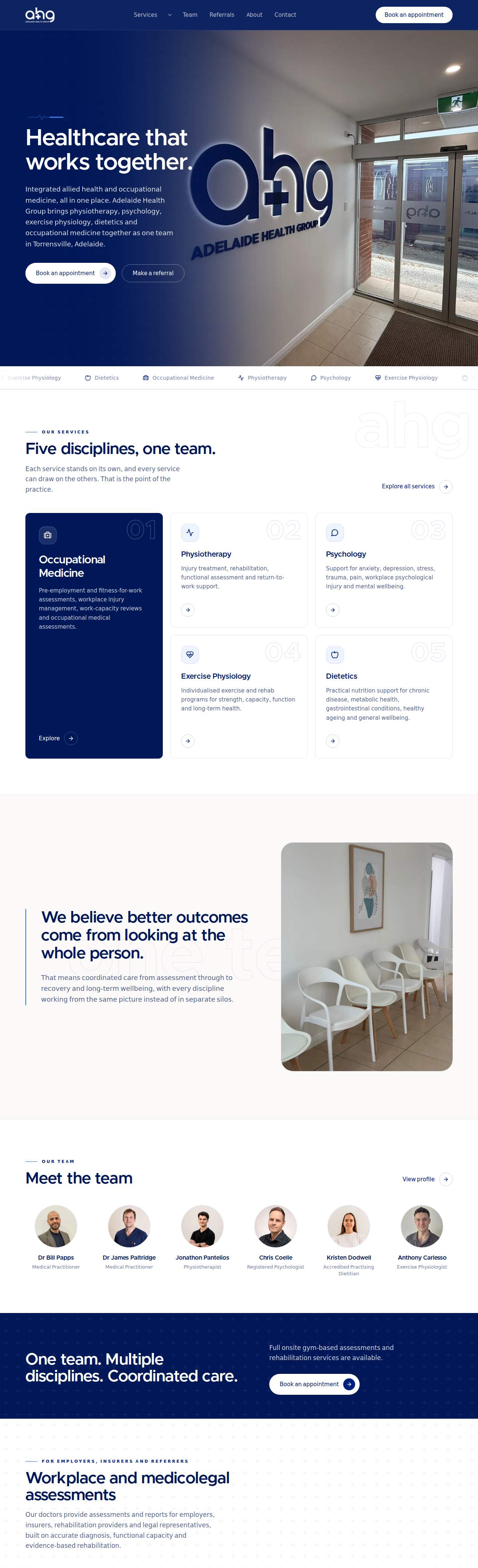 Adelaide Health Group allied health website home page, built by All True Systems