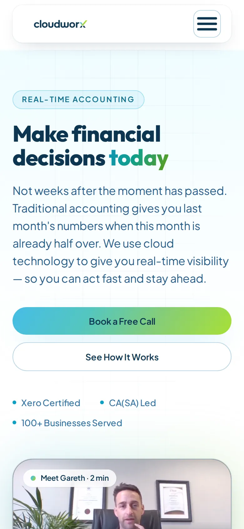 Cloudworx home page on a phone