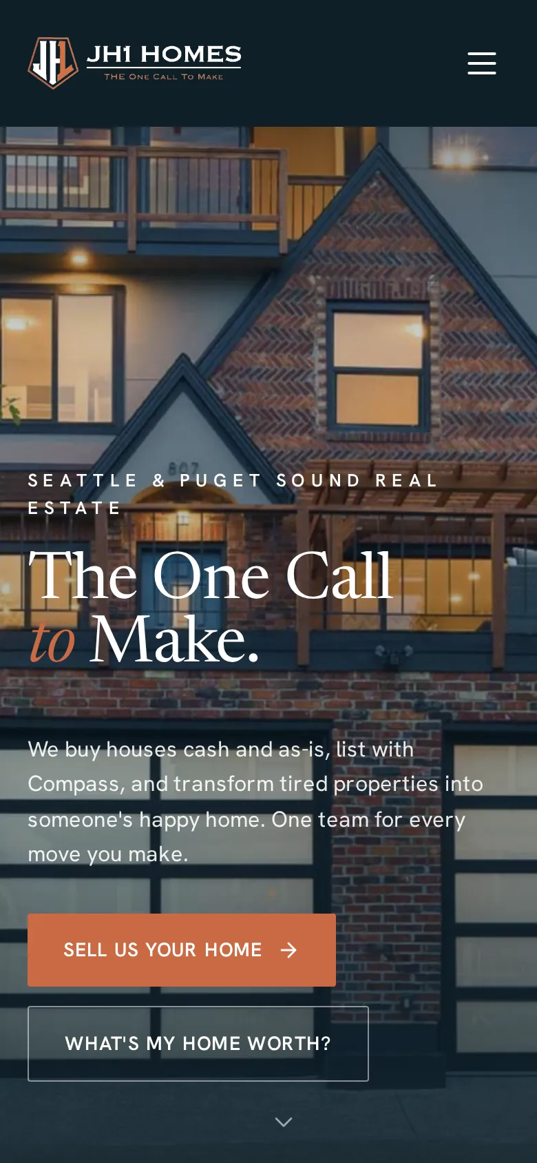 JH1 Homes home page on a phone