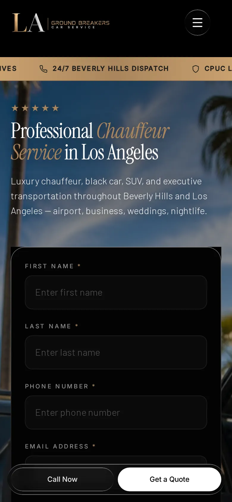 LA Groundbreakers landing page on a phone