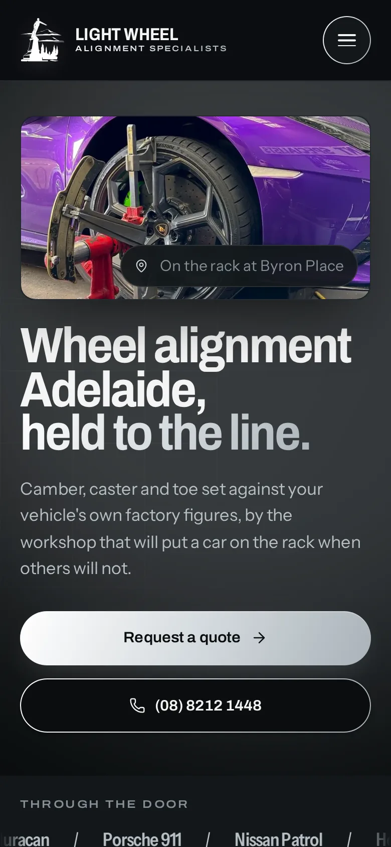 Light Wheel Alignment home page on a phone