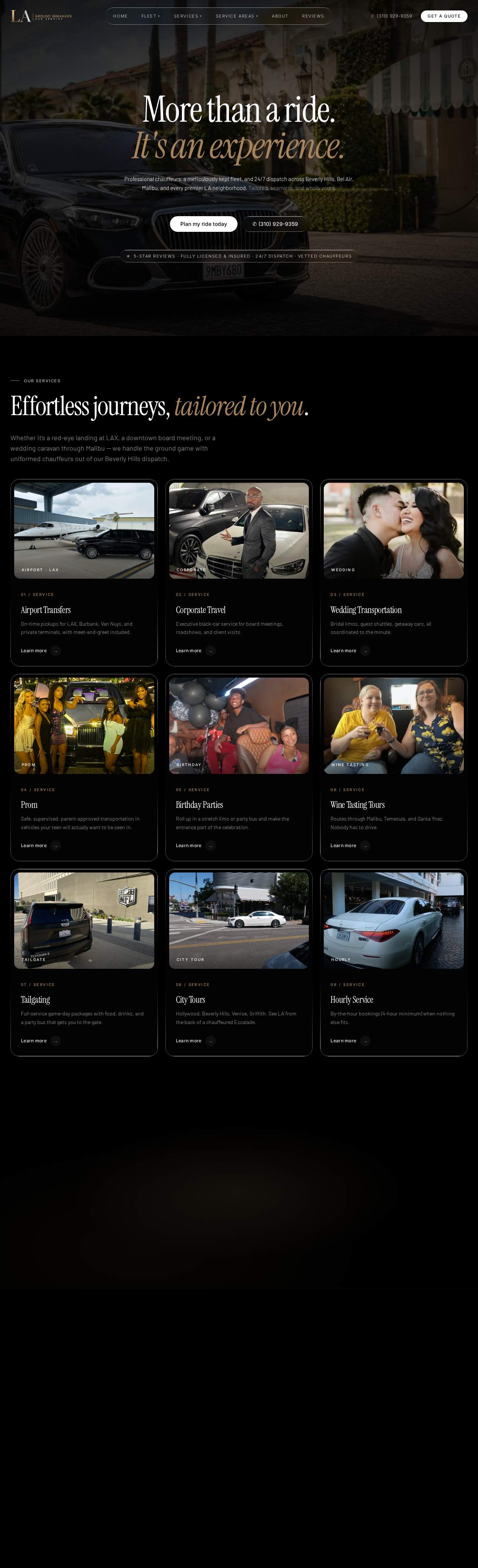 LA Groundbreakers chauffeur website home page, built by All True Systems