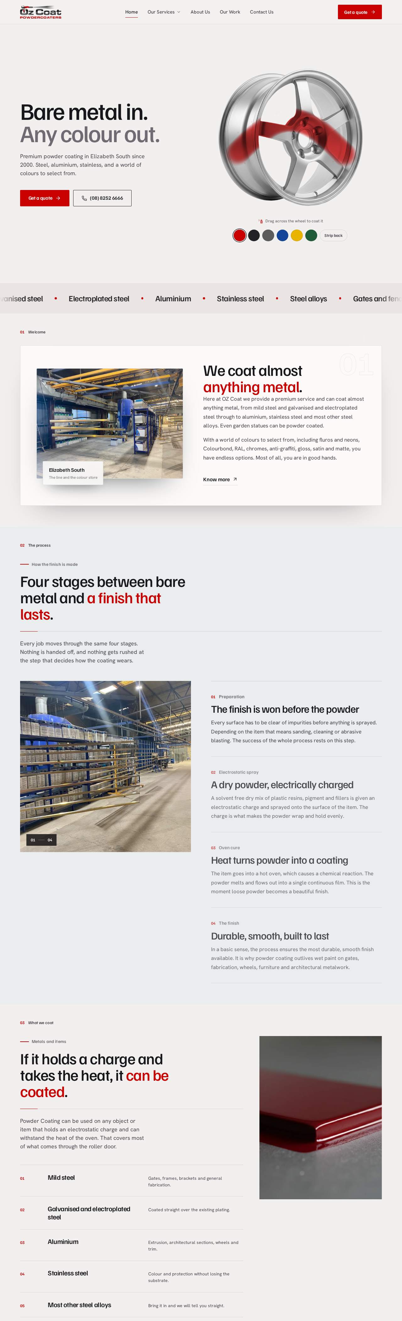 OZ Coat powder coating website, Elizabeth South, Adelaide
